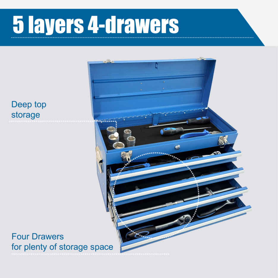 Heavy Duty Metal Tool Box, 21-inch, Portable Metal Tool Box With 4 Drawers, Small Tool Chest With EVA Liners - view 8