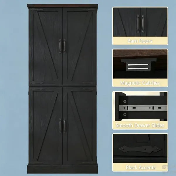 Rustic Barn Style Storage Cabinet With Adjustable Shelves 29.9 Inches X 15.7 Inches X 72 Inches For Kitchen - view 5