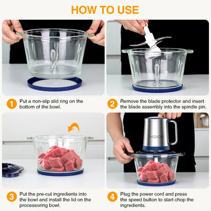 KOIOS Electric Food Chopper Processor Vegetables Meat Grinder Mixer 2L Glass Clear Bowl - view 5