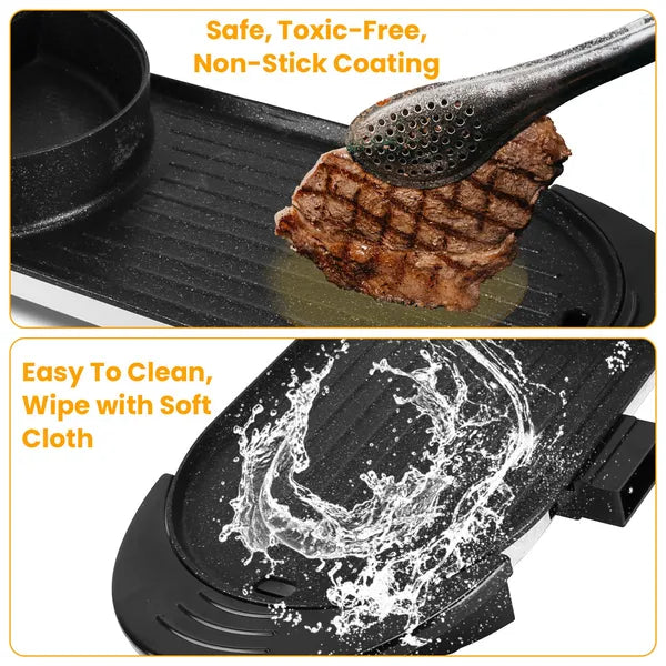 Dual-Electric 2 In 1 Hot Pot & Grill Combo, 2200W Rapid-Heat Indoor, 3.7 QT Non-Stick Hotpot Separate Temp Control - view 6