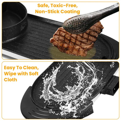 Dual-Electric 2 In 1 Hot Pot & Grill Combo, 2200W Rapid-Heat Indoor, 3.7 QT Non-Stick Hotpot Separate Temp Control - view 6