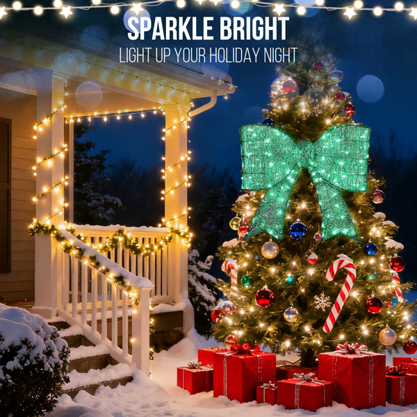 Pre-lit Outdoor Giant Bowknot Christmas Decoration, Lighted Metal Frame With 124 Green LED Lights - view 2