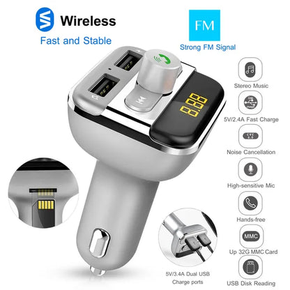 Car Wireless FM Transmitter 3.4A Dual USB Charge Hands-free Call Car MP3 Player - view 2