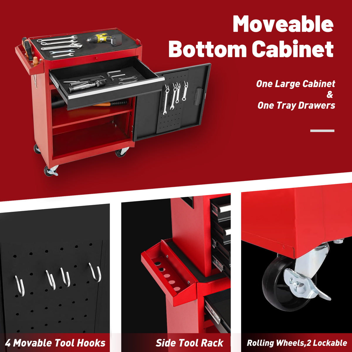 Tool Chest, 5-Drawer Rolling Tool Storage Cabinet With Detachable Top Tool Box, Liner, Universal Lockable Wheels - view 8