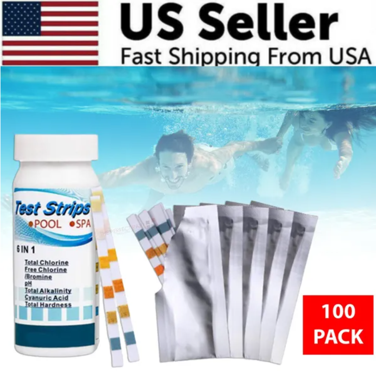 6 IN 1 Chlorine Dip Test Strips Hot Tub SPA Swimming Pool PH Tester Paper Bottle