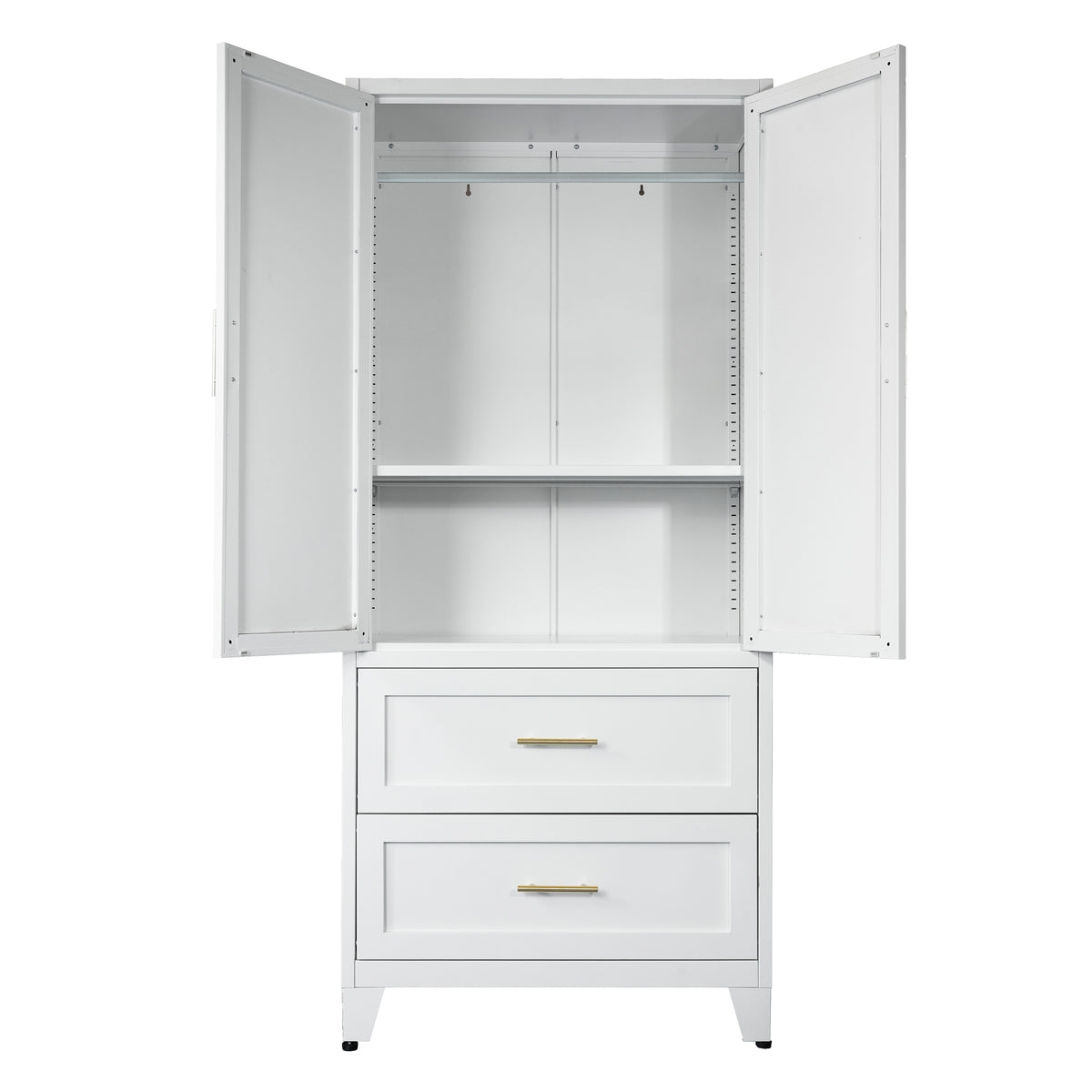 71inch Tall Metal Wardrobe Cabinet With 2 Drawers And Hanging Rod, 2 Doors Wardrobe Closet With Shelf For Bedroom - view 7