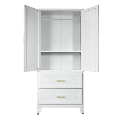71inch Tall Metal Wardrobe Cabinet With 2 Drawers And Hanging Rod, 2 Doors Wardrobe Closet With Shelf For Bedroom - view 7