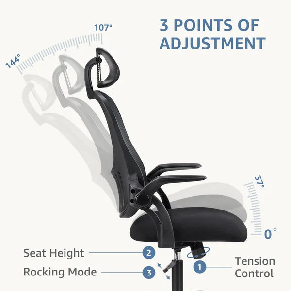 Ergonomic Office Computer Desk Chair, Mesh High Back Rolling Swivel Adjustable Task Chair With Headrest And Flip-up - view 3