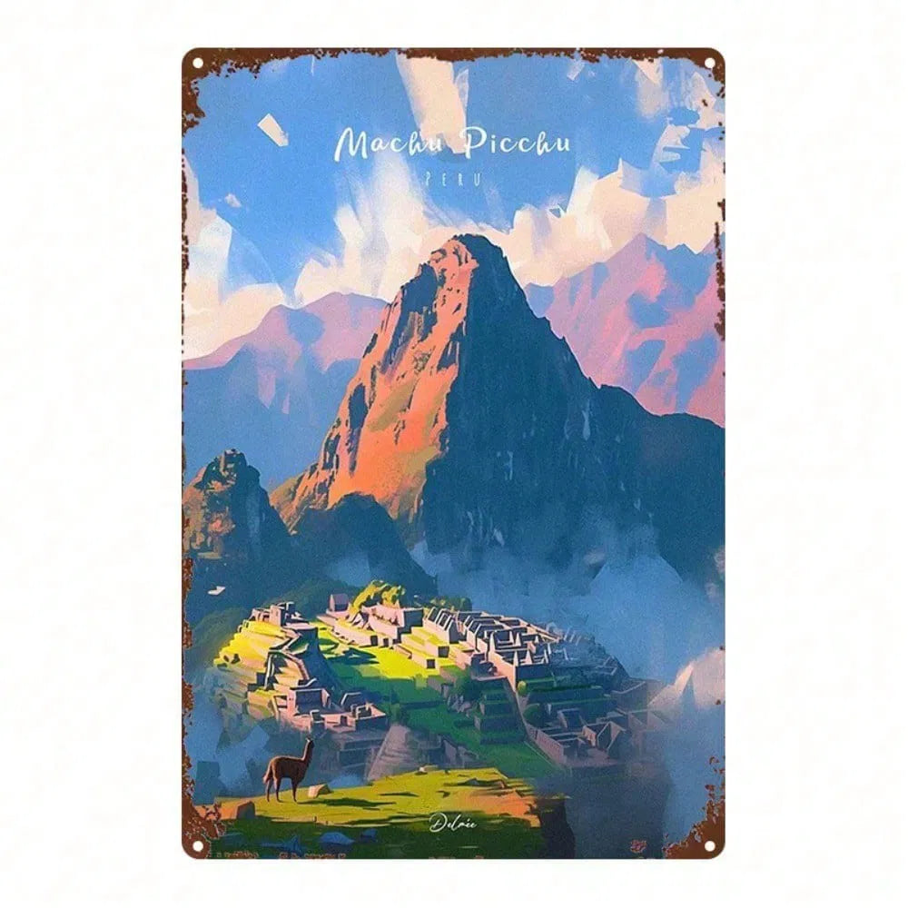 1pc Machu Picchu Metal Sign 8x12 Inch, Vintage Peruvian Landmark Wall Art - view 6