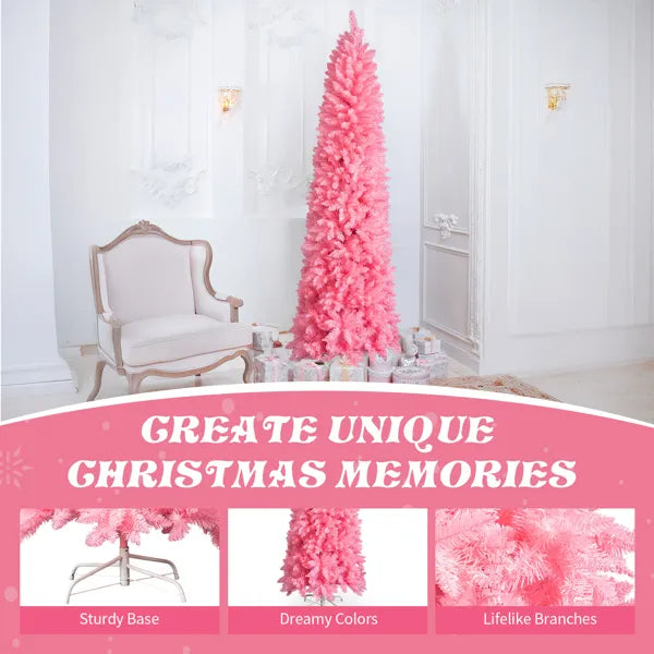 7.5 FT Hinged Christmas Tree, Artificial Pencil Christmas Tree, Unlit Artificial Christmas Pine Tree With 1075 Branch - view 2