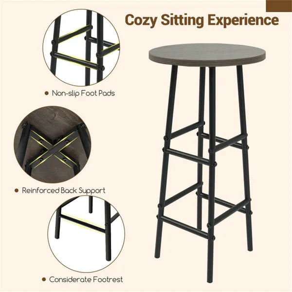 3PCS Bar Table & Stools Set, Wine Storage (6 Bottles + Wine Glass Holder), Oak - view 4