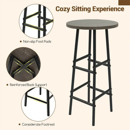 3PCS Bar Table & Stools Set, Wine Storage (6 Bottles + Wine Glass Holder), Oak - view 4