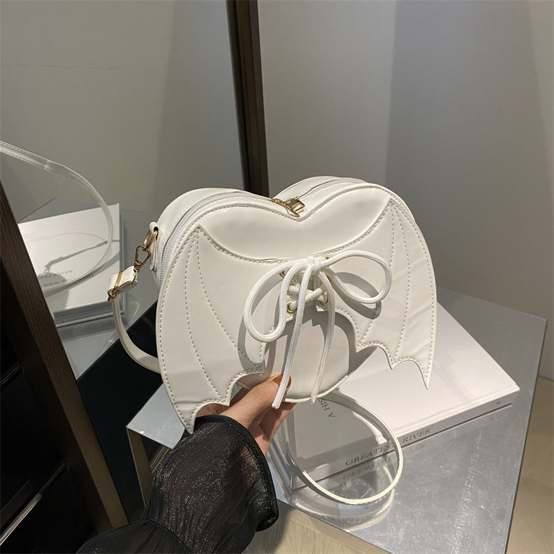 Heart Shape Bag Strap Design Bat Wings One Shoulder Crossbody Bag