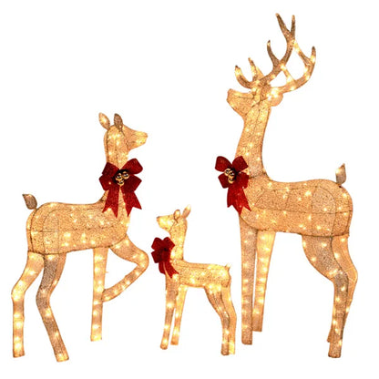 3-Piece Lighted Christmas Reindeer Family Set Outdoor Decorations, Weather Proof Sparkling Deer Family Set Of