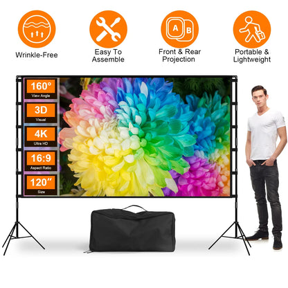 100inch 120inch Options Projector Screen With Stand 4K HD Rear Front Wrinkle-Free Portable And Foldable Movie Screen - view 7