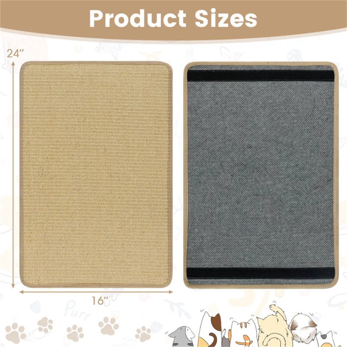 24 x 16 Inch Natural 6-Piece Cat Scratching Mats, Sisal Material Anti-Slip Latex Backing Furniture Protector - view 5