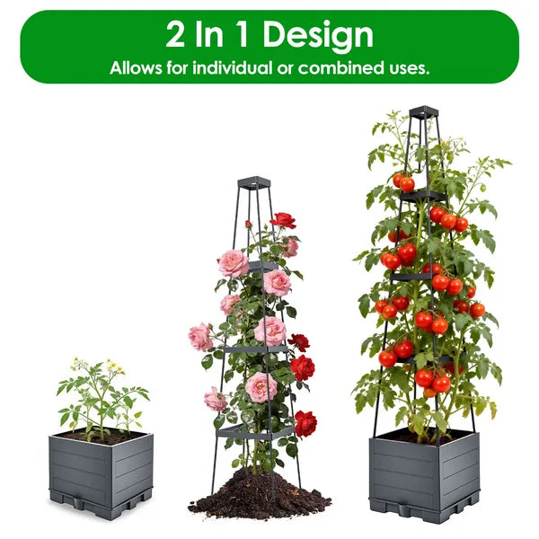 2Pack Raised Garden Bed Boxes With Trellis 56" Tomato Self-Watering Planter Box Indoor Outdoor With 4 Adjustable - view 4