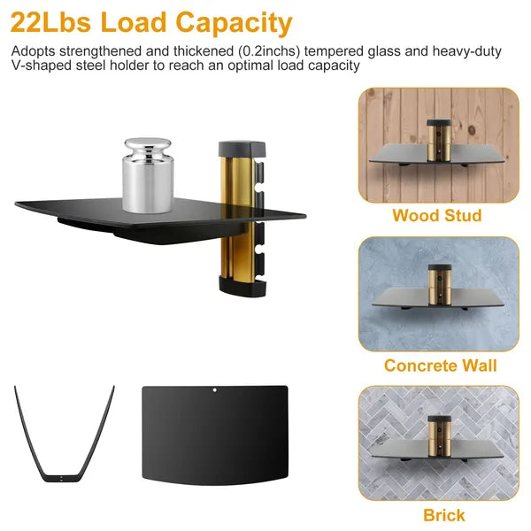 Floating Wall Mounted Strengthened Tempered Glass Shelf For DVD Cable Boxes - view 5