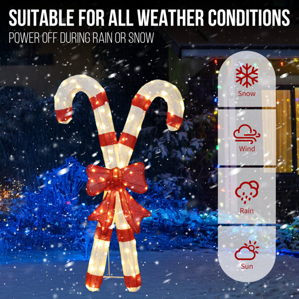 Lighted Candy Cane And Red Bowknot Christmas Decorations, Pre-lit 2D Holiday Decor With 100 Warm White LED Lights - view 4