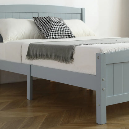 Full Single Bed Frame Vertical Striped Decorative Curved Headboard and Footboard Bed Frame Painted + Melamine Veneer & - view 6