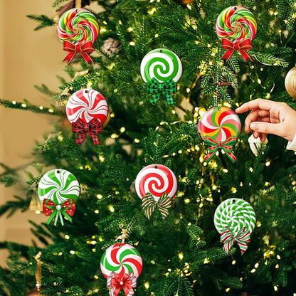 24PCS Christmas Candy Ornament With Ropes Colorful Candy Round Lollipop Wooden Pendant Xmas Hanging Decoration - view 2