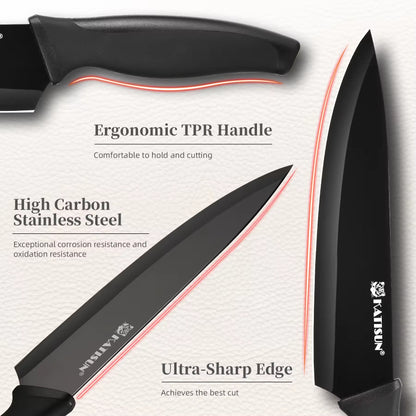 15-Piece Color-Coded Kitchen Knife Set With High-Carbon Chef Knives, Ergonomic Black Non-Slip TPR Soft Handles - view 4