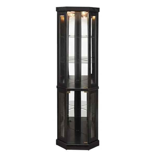 Lighted Corner Curio Cabinet - Display Case For Living Room, Antique Collectibles, Wine & Bar Glass Storage - view 2