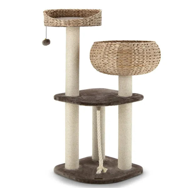 41 Inch Hand-Woven Water Hyacinth Cat Tree, 3 Sisal Scratching Posts Multi-Level Activity Center For Cats-Brown - view 6