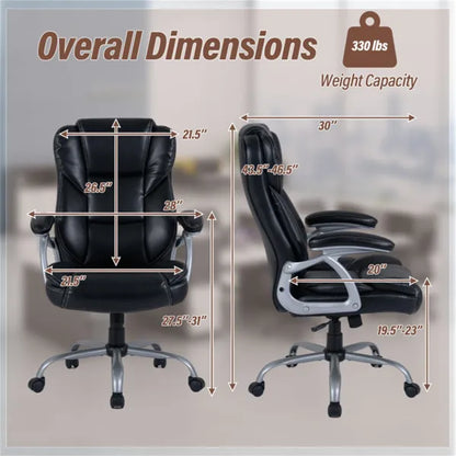 Ergonomic Executive Office Chair With Contoured Backrest, Adjustable Height & Recline For Home Office-Black - view 3