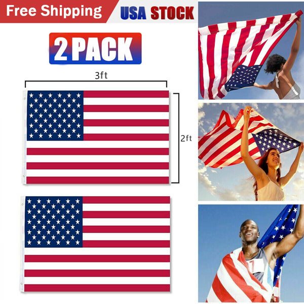 2pcs 2X3FT 60 x 90cm American Flag USA Flag Printed Nylon Flag National Flag W/Brass Grommets Courtyard Decoration