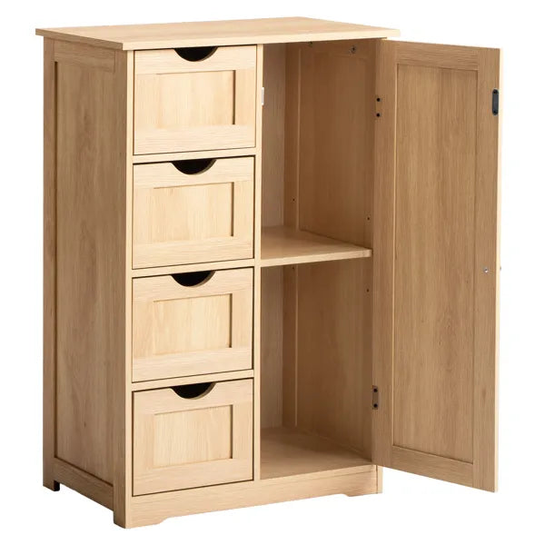 Natural Wood Color, MDF With Melamine Veneer, 56 x 30 x 80cm, 4 Drawers, 1 Door, Bathroom Vanity - view 3