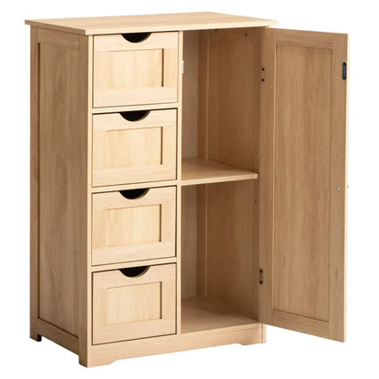 Natural Wood Color, MDF With Melamine Veneer, 56 x 30 x 80cm, 4 Drawers, 1 Door, Bathroom Vanity - view 3