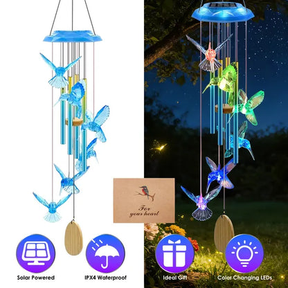 Solar Wind Chime With Aluminum Tubes 7 Color Changing Wind Chime For Outside IP44 Waterproof Outdoor Garden Yard Decor