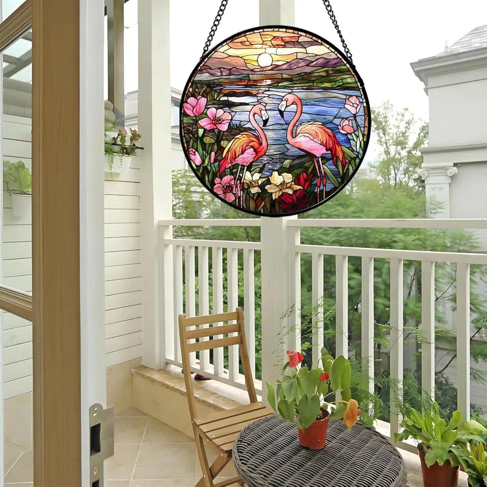 Acrylic Flamingo Garden Sun Catcher Window Door Hanging Outdoor Home Decor Colorful Ornamental Pendant - view 3