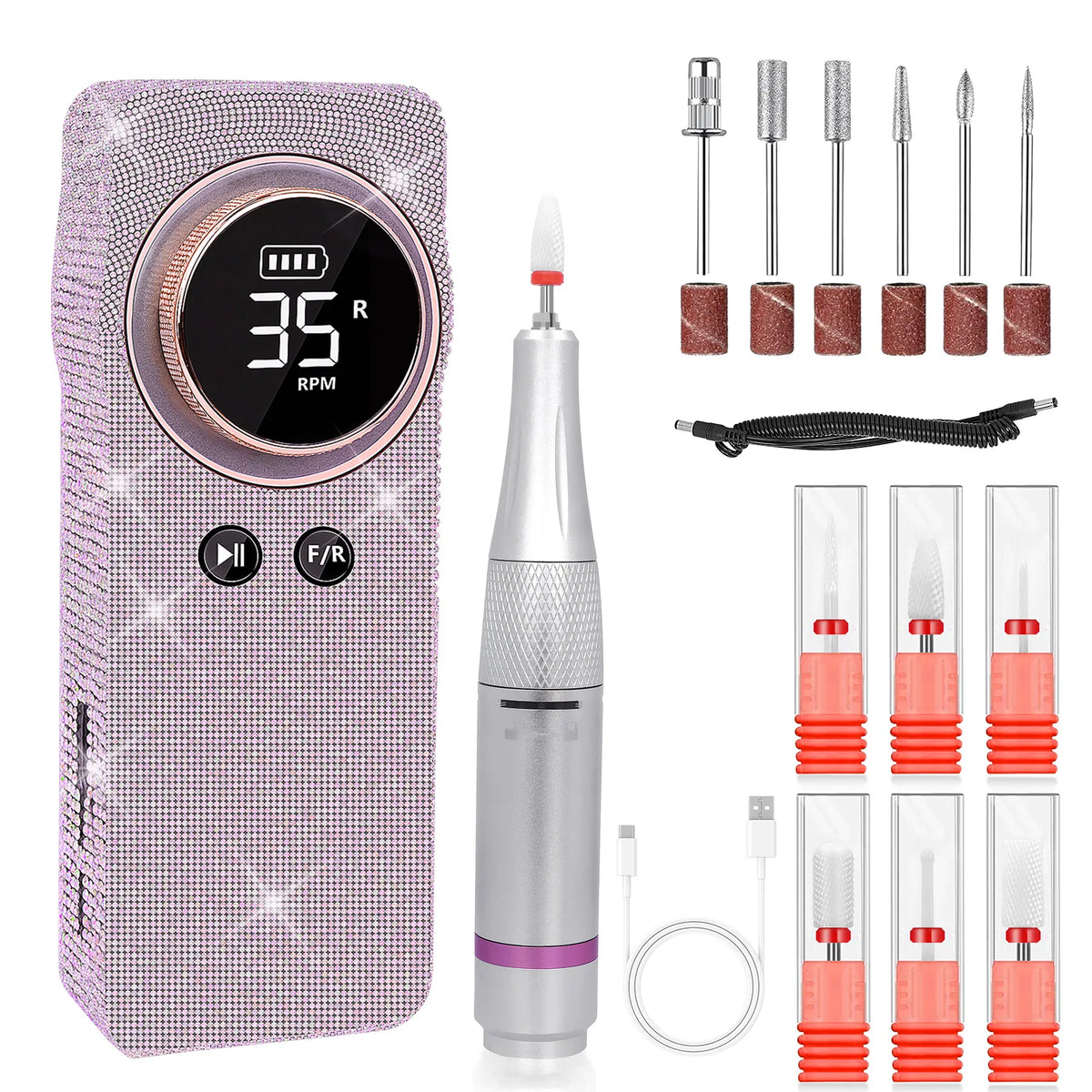 Portable Electric Nail Drill 35000RPM Nails Milling Cutter Wireless Pedicure Grinder Rechargeable Nail Drilling Machine
