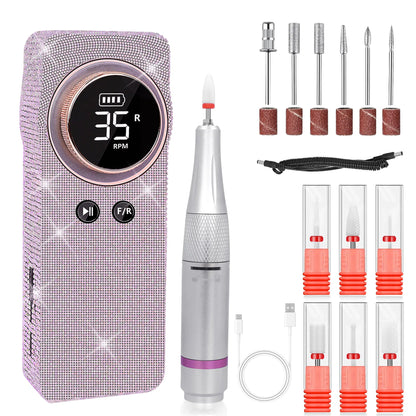 Portable Electric Nail Drill 35000RPM Nails Milling Cutter Wireless Pedicure Grinder Rechargeable Nail Drilling Machine