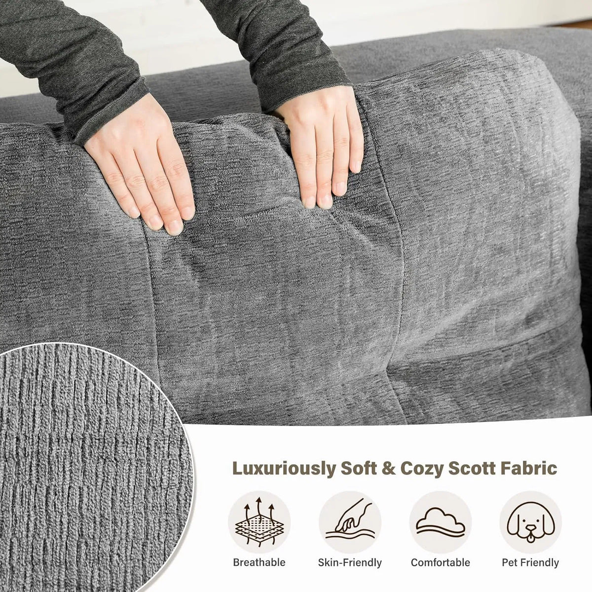 Convertible Sofa Bed with Blanket, Boneless Cloud Couch Queen Scott Fabric for Living Room Bedroom - view 4