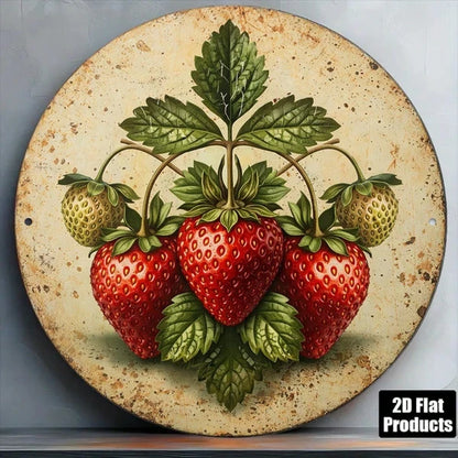 1pc Vintage Fresh Strawberry 2D Flat Round Sign 8x8in, "x8in" Retro Fruit - view 4