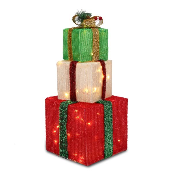 Box ABS Plastic Frame LED60 Light Warm White Light Three-Piece Set Onion Cloth Christmas Gift Box - view 8