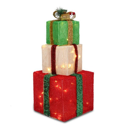 Box ABS Plastic Frame LED60 Light Warm White Light Three-Piece Set Onion Cloth Christmas Gift Box - view 8