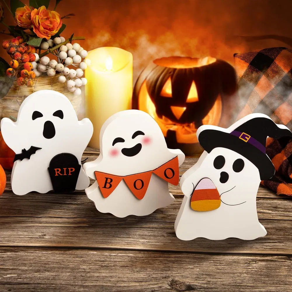 Cute Ghost Halloween Decorations Indoor, Wooden Tiered Tray Decor Table Sign Set Of 3 - view 4