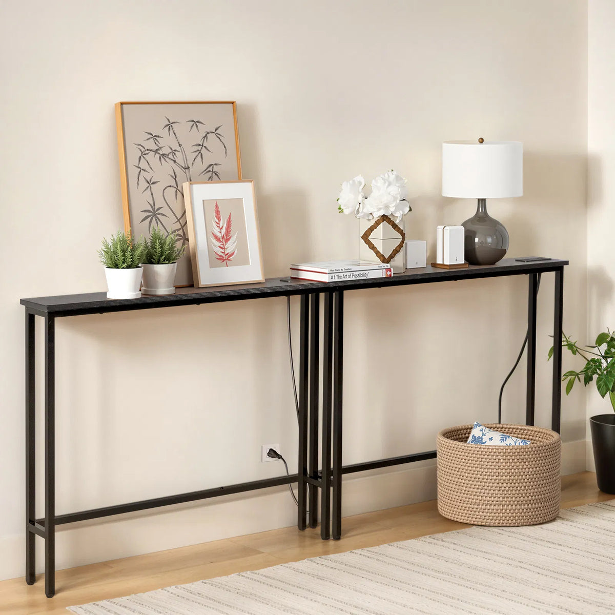 2 Pack 39.4" Narrow Console Sofa Table with Power Outlets and USB Ports - view 6