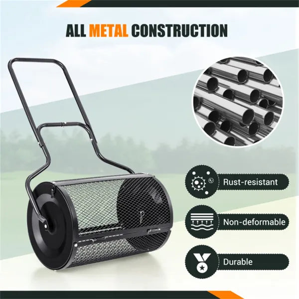 24-Inch Metal Mesh Compost Spreader With 2.7 Cu.ft Large Capacity, Heavy-Duty Rustproof Lawn Spreader For Peat - view 3
