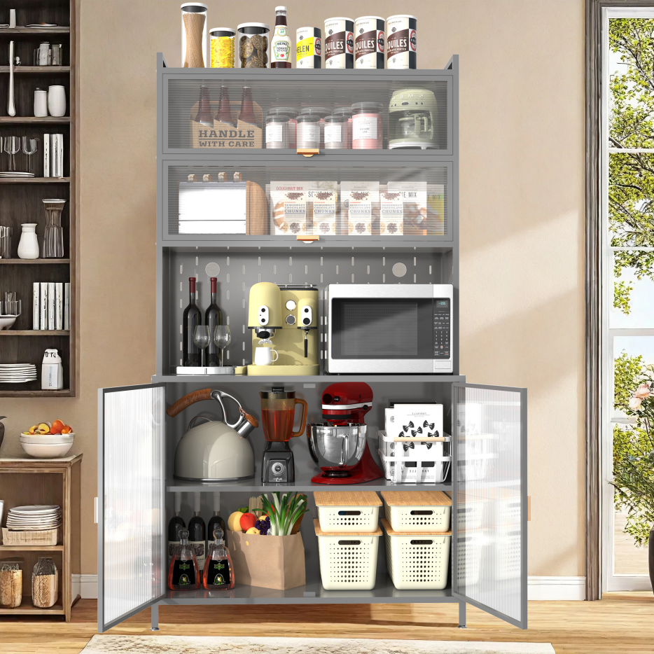 73'' Tall Kitchen Pantry Cabinet, 6 Level Flip Door With Pegboard Spacious