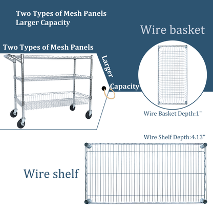 Heavy Duty Rolling Utility Cart,3 Tier Rolling Carts With Wheels,with Handle Bar & Shelf Liners - view 10