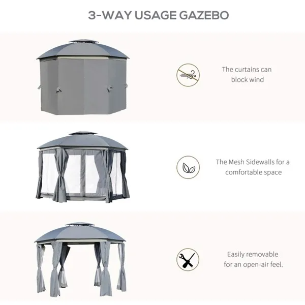 144x144 Inch Round Outdoor Gazebo, Patio Dome Gazebo Canopy Shelter With Double Roof, Netting Sidewalls And Curtains - view 5