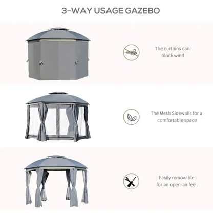 144x144 Inch Round Outdoor Gazebo, Patio Dome Gazebo Canopy Shelter With Double Roof, Netting Sidewalls And Curtains - view 5