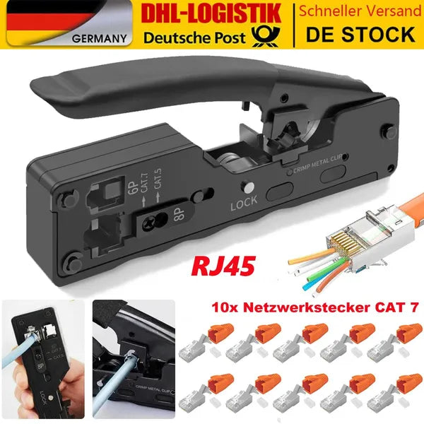 RJ45 Crimping Tool Wire Stripping Cutting Vertical Crimping Network Cable Pliers With Through-hole Cat7 Cat6 Cat5 8P6P - view 2