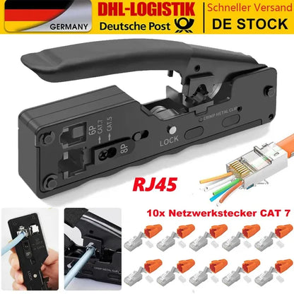 RJ45 Crimping Tool Wire Stripping Cutting Vertical Crimping Network Cable Pliers With Through-hole Cat7 Cat6 Cat5 8P6P - view 2