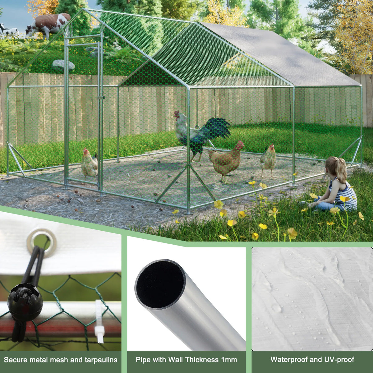 10 x 13ft Outdoor Large Metal Chicken Run Coop with 1 piece of Waterproof Cover - view 9